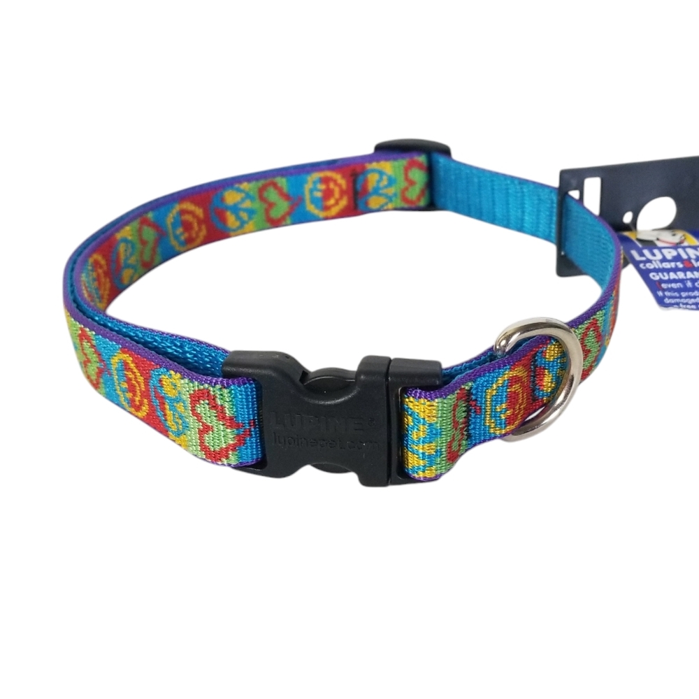 LUPINE Pet "Peace Pup" Design 3/4" Adjustable Nylon Dog Collar Size 15"-25" - Picture 11 of 11